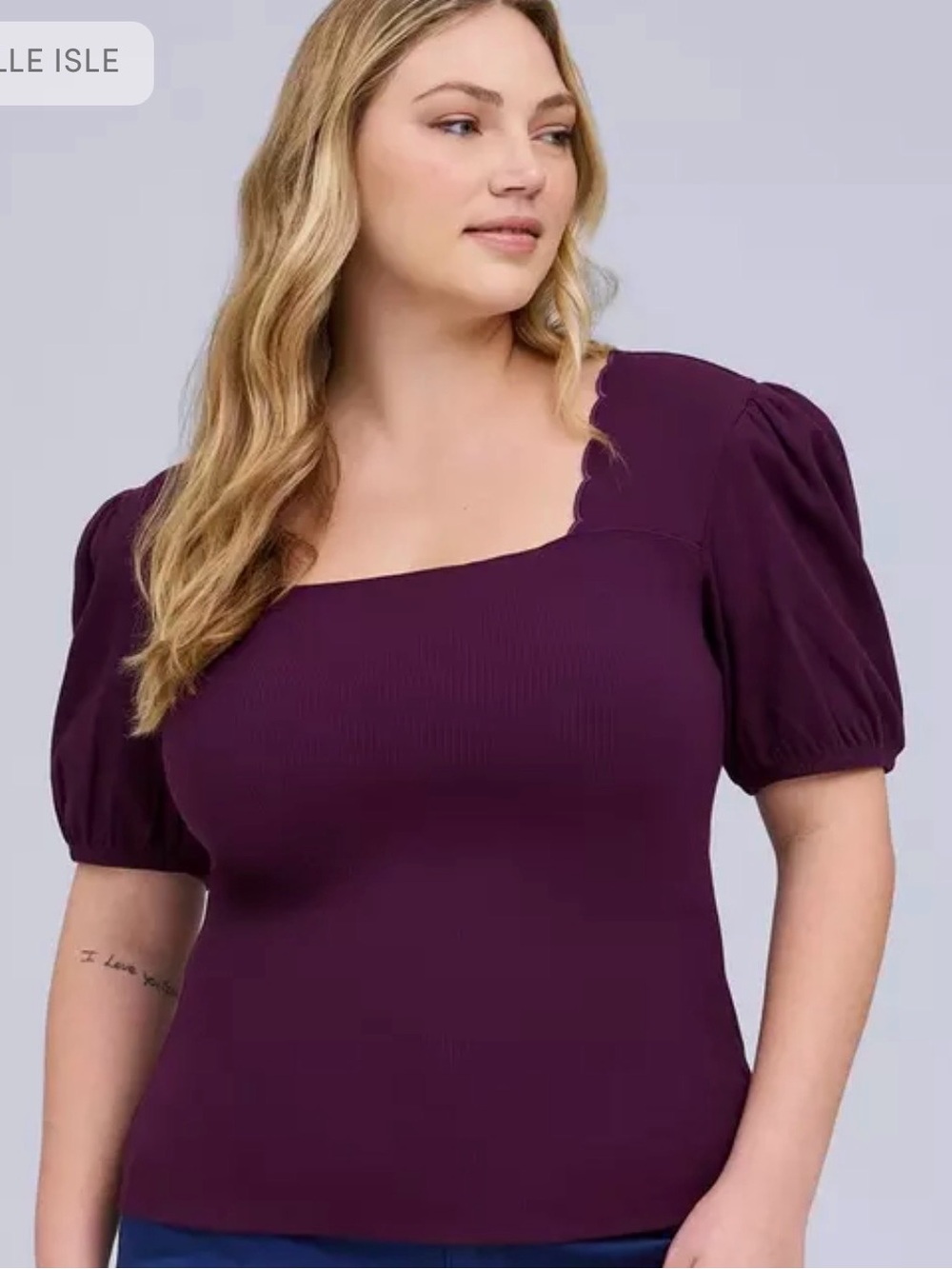 torrid Purple Square-Neck Puff Sleeve Tee
